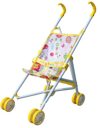 Yunhgft Puppenwagen Spielzeug Puppenbuggy Kinderwagen Rollenspiel Faltbar Stabil Einfach zu Bewegen aus Eisen Stoff für Kinder Geschenk Zuhause, Gelb