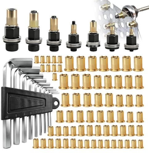 Lot de 7 Tailles à Riveter Manuel Avec 70 Écrous M3-M12 Insert Fileté Metal Nietmuttern Acier au Carbone Durable Jeu de Clés Allen Courtes pour Réparation Entretien Auto et Assemblage Meuble Maison