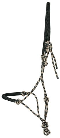 PFIFF 100981 Knotenhalfter Exklusiv, Halfter für Bodenarbeit, Horsemanship, Trainingshalfter, Schwarz-Beige, Full