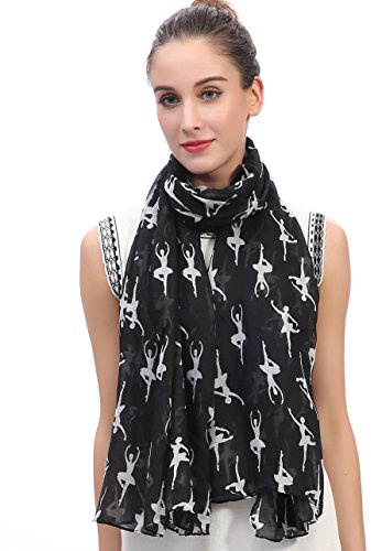 Lina & Lily Ballerinas Dancers Print Women's Large Scarf Lightweight (Black)(Size: 180 X 90 cm)