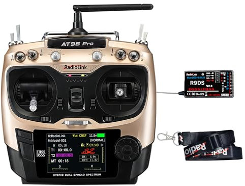 Radiolink AT9S Pro 10/12 canaux 2,4 GHz RC émetteur et récepteur Radio R9DS télécommande rc Radio Commande Longue portée pour FPV Racing Drone/Quad/Avion et Plus (Mode 2 Main Gauche)