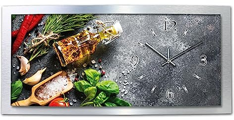 Kreative Feder 3D Designer-Wanduhr Frische Küche in modernem Metallic-Design; leise Funkuhr mit Motiv wahlweise in Zwei Größen (WAA119, 80x40cm; leises Funkuhrwerk)
