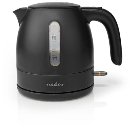 Wasserkocher - 1.0 l - Plastik - Schwarz - Um 360 Grad drehbar - Verdecktes Heizelement - Strix Controller - Boil-dry protection