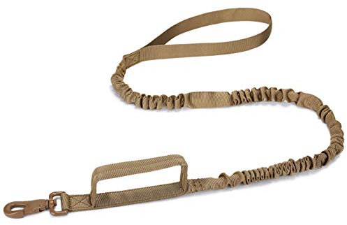 Huntvp Taktische Hundeleine mit 2 Griffen, Länge 97-150 cm, Elastische Führleine Militärisch Hunde Trainingsleine für Training Freizeit Outdoor Wanderung, Braun