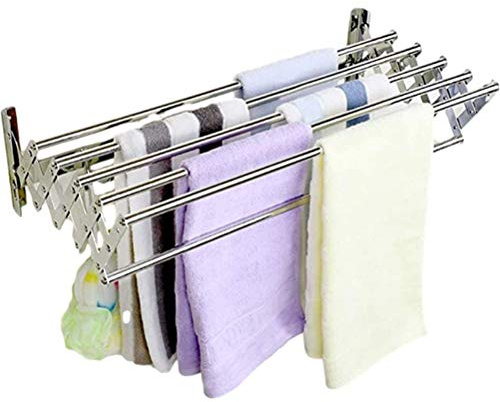 ns Telescopico Stendibiancheria da Parete Saliscendi Acciaio Inossidabile Stendino A Fisarmonica Resistente alle Intemperie,Montaggio Muro Robusto
