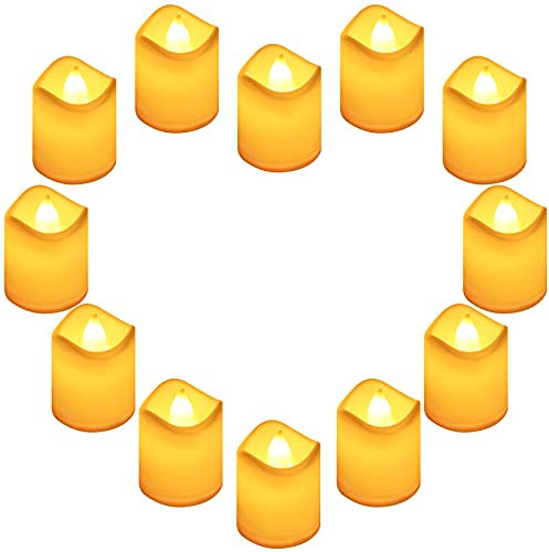 Teynewer LED Tea Light Candles, 12 Pack Realistic Battery Operated Flameless Candles, Electric Fake Candle in Warm White for Wedding, Birthday, Festivals, Halloween, Home, Party, Decoration