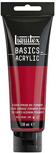 Liquitex 8870012 Basics - Acrylfarbe, monopigmentierte Künstlerpigmente, lichtecht, mittlere Viskosität, Archivqualität, seidenglänzender Finish, 118ml Tube - Karmesinrot Farbton