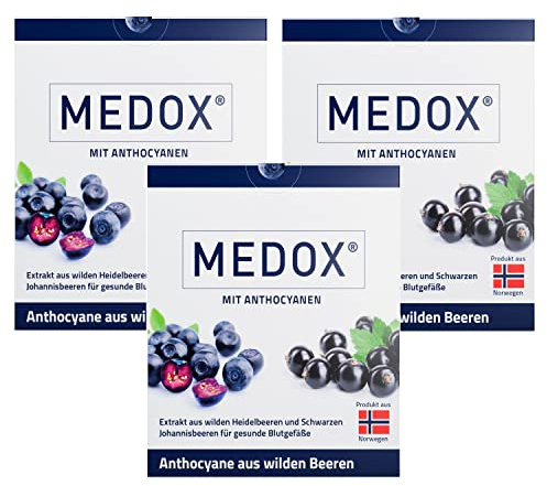 3er Pack MEDOX® – Veganes Nahrungsergänzungsmittel aus wilden Heidelbeeren & schwarzen Johannisbeeren – 80 mg ANTHOCYANE pro Kapsel – zur Unterstützung gesunder Blutgefäße