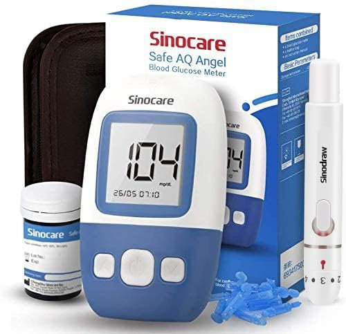 Sinocare Misuratore Glicemia, Glucometro, Kit Misuratore di Zucchero nel Sangue con 25 Striscette per Glicemia - mg/dL (Safe AQ Angel)