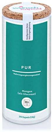 Mangangluconat Pur (5 mg Mangan täglich), 290 vegane Kapseln aus der deutschen Wunschkapsel-Manufaktur