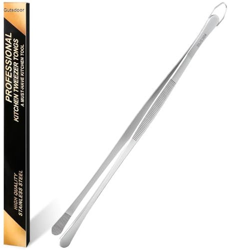 Gutsdoor Kitchen Tweezers Tongs 304 Stainless Steel Food Tongs Chef Tweezers for Cooking, BBQ, Pasta (12 Inch Wide-Tipped)