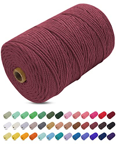 Uiopa Makramee Garn 3mm x 200m Rostrot Farbig Baumwollkordel Baumwollseil Geflochten Baumwollgarn Baumwollschnur, Makramee-Garn für Wandbehang, Hängepflanze, DIY Boho Deko