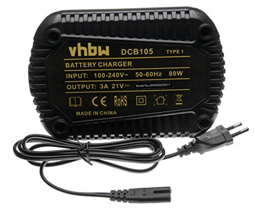 vhbw caricabatterie compatibile con Dewalt DCR020, DCR027, DCR019, DCR019-QW, DCS310, DCR027-BD, DCR018, DCR027-QW batterie Li-Ion di attrezzi