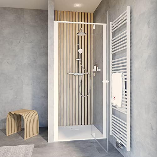 Schulte porte douche pivotante niche 100x200 blanc autolevant réversible | verre trempé 6 mm plage de réglage 97.0-100.0 cm