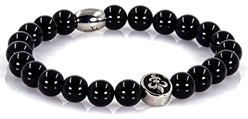 Bracciale Onice Bracciale Bracciale Perline Nero Giglio Fiorentino Argento 8mm Acciaio Inossidabile
