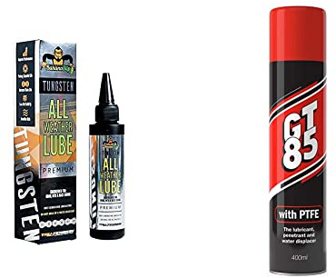 Tru Tension BananaSlip Tungsten All Weather Bike Chain Lube – Bicycle Chain, Cassette & Drivetrain Lubricant 50ml & GT85 Multi-purpose PTFE Spray Lubricant Penetrant and Water Displacer 400ml