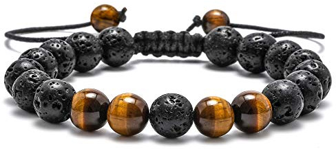TINGN Chakra Armband - Natur Armbänder Perlen 8mm Edelstein Halbedelstein Runde Perle Schwarzes Lavagestein Tigerauge Armband Perlen Männer Damen Stressabbau Yoga Perlen Energiestein Armbänder