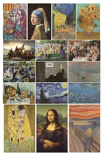 MINI ZOZI Famous Art Prints And Posters 16PCS Paintings Fine Art Impressionist Renaissance Aesthetic Romanticism Big Poster Wall Painting Classroom Room Decor Classical America Artist Artwork Pack