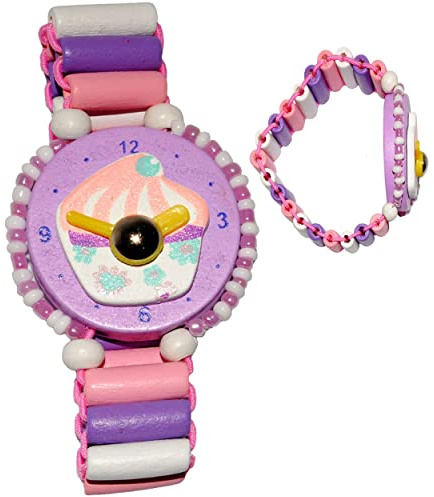 alles-meine.de GmbH 3 Stück Armbanduhren/Kinderuhren - Muffin - lila - aus Holz - bewegliche Zeiger ! - Lernuhr mit Armband - Uhr für Kinder - Mädchen & Jungen - Holzarmb..