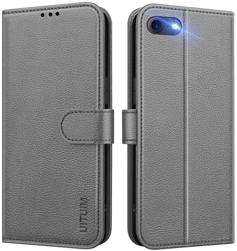 UITUIM Cover per iPhone SE 2022 / iPhone SE 2020 / iPhone 8/iPhone 7/iPhone 6S/iPhone 6 Cover Custodia a Libro Portafoglio in Pelle con Porta Carte Magnetica Cover Telefono Flip Case Custodia,Grigio