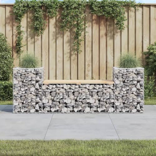Tidyard Gartenbank Sitzbank Parkbank Holzbank Gabionenkörbe 183x41x60,5 cm Massivholz Kiefer