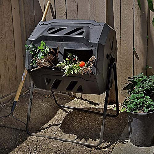 Composter Tumbling or Rotating Outdoors, Large 160 L Compost Black Tumbler, Outdoor Garden Rotations Waste Bin for All Season, High Performance Composter