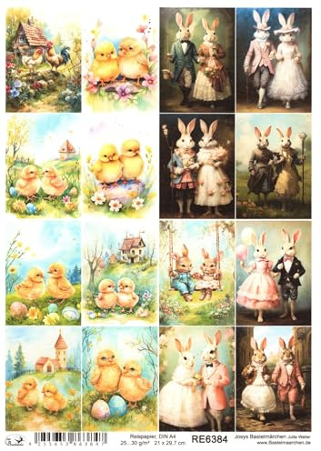 Josys Bastelmärchen Reispapier A4 Strohseide Decoupage Ostern Hasen Küken klein RE6384