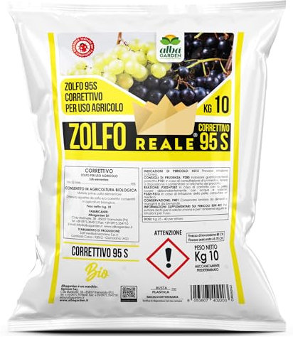 Albagarden - Zolfo in Polvere Correttivo x 10 Kg - Concime Minerale Naturale, Biologico per Vite Olivo Agrumi, Contro Oidio Mal Bianco Peronospora Ticchiolatura