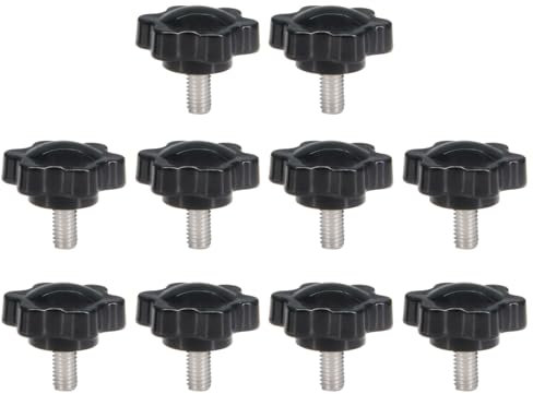 Befenybay 10 Stück M5 x 10mm Rändelschraube Edelstahl Metrisches Gewinde Schwarzer Kunststoff Sterngriff