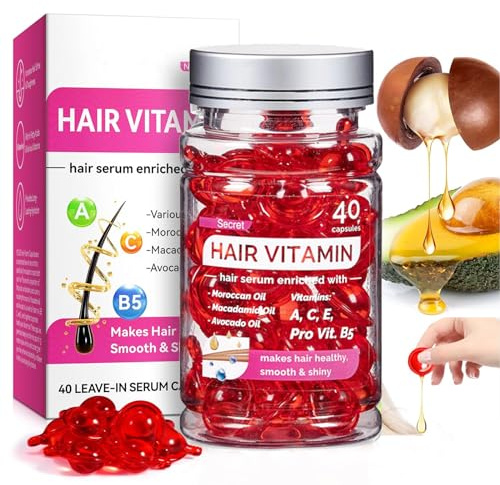 Capsules for hair care 40 Pcs Hair Vitamin Serum Capsule Hair Vitamins Hair Serum, Enriched with Moroccan Oil, Macadamia Oil, Avocado Oil Makes Hair Smooth and Shiny