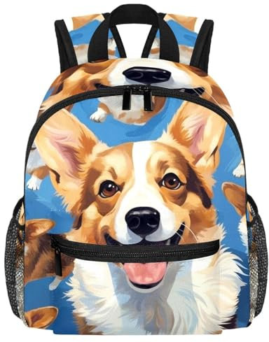 Süßer Kleinkind-Rucksack – Corgi-Hunde-Muster, schlichte, moderne Kindertasche für Vorschule, Schule, Mädchen und kleine Kinder, multi, 25.4x10x30 CM/10x4x12 in