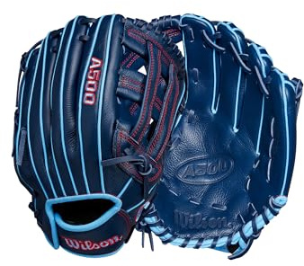 Wilson Infield A500 - Guanto da baseball per ragazzi, 30,5 cm, mano destra, blu navy/blu/rosso