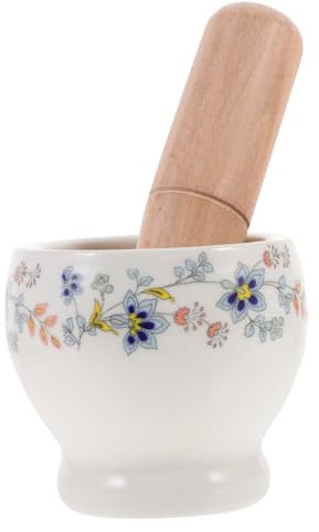 Hoement 1satz Keramischer Knoblauchstampfer Mit Holzstößel Multifunktionaler Für Knoblauch Gewürze Und Pillen Für Küche Und Restaurant