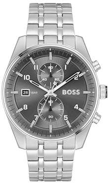 BOSS Chronograph Quartz klocka för män SKYTRAVELLER kollektion med grått rostfritt stålarmband - 1514151