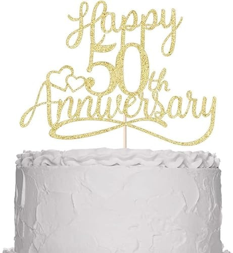50th Anniversary Cake Topper Picks Gold Glitter Happy 50th Wedding Anniversary Party Decorations Birthday Party Supplies Company Anniversaries Cake Decorations