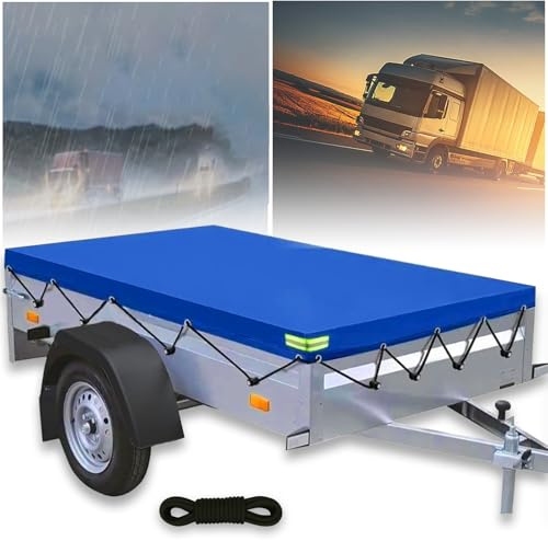alouweekuky Anhänger Plane 209 X 115 X 10cm, 600D PVC Material Anhängerplane, Abdeckplane Anhänger mit Planenseil Reflexstreifen ösen für 750kg PKW Hänger Autoanhänger
