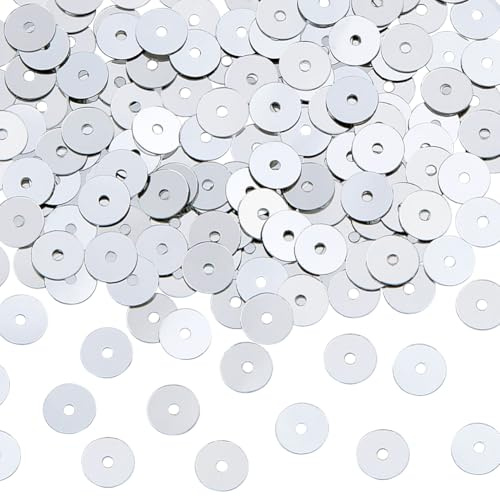 DICOSMETIC 100G Glitter Argento per Artigianato Glitter Piatti 6mm Glitter Rotondo Sciolto Bulk con Foro per Cucire Fai Da Te Ricamo Orecchini e Artigianato