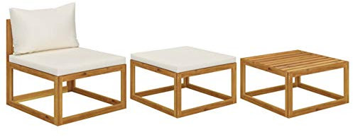 Sufrk 3-TLG. Garten-Lounge-Set mit Creme-Kissen Massivholz Akazie Outdoor MöBel BalkonmöBel Kleiner Balkon