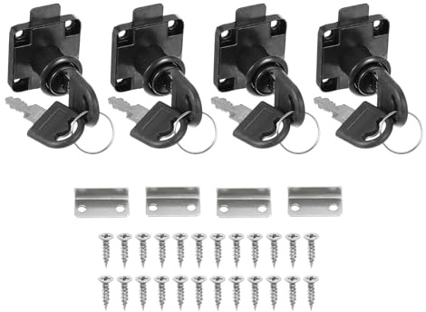 PATIKIL 4 Pack Drawer Lock with Keys, Keyed Different Alloy Steel Desktop Lock with 7/9 Length 3/4 Dia Cylinder Cam Cabinet Locks for File Drawer RV Storage Replacement, Black