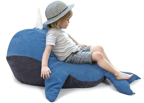decalsweet Sitzsack Kinder, Stofftier Aufbewahrung Walfisch (Nur Bezug) | Große, Weiche, Waschbar, Mit Reißverschluss, Aufbewahrung Organizer, Spielzeug, Kuscheltiere, Kinderzimmer, Jungen Mädchen