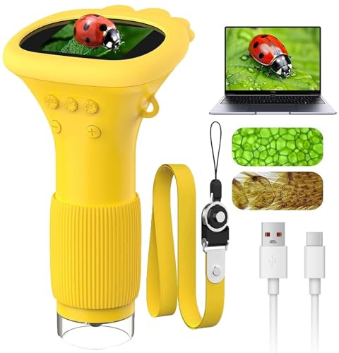 Buggy Lens Microscope Toy, 200X Handy Mikroskop für Kinder, Wiederaufladbar Digital Mini Taschen Mikroskope mit LED, Tragbares Handmikroskop für Kinder Geburtstag