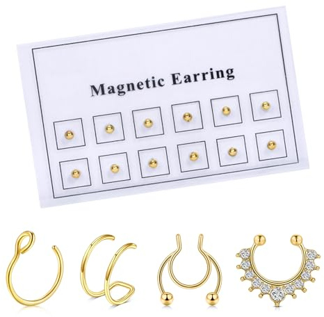 AVYRING Falska näsringar icke-piercing magnetiska näsdubbar för kvinnor, magnetiska örhängen i rostfritt stål för män, fusknäsa läpp, öra, septum, piercingsmycken med silverguld, nässtift, Rostfritt