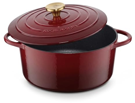 Küchenprofi Casseruola in ghisa con coperchio rotondo, médoc, 26 cm, casseruola, forno olandese, casseruola smaltata, per tutti i piani cottura (con induzione), per stufare, cuocere e arrostire