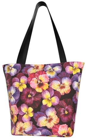 GRatka Flores de pensamiento en acuarela,Bolsas de hombro reutilizables de gran capacidad para comestibles.