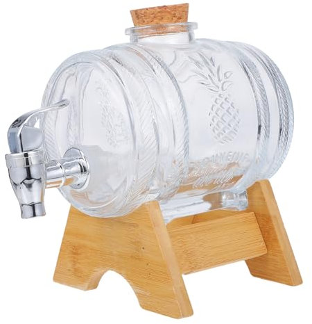 GALPADA 1juego Barril De Vidrio Vintage Para Bebidas y Vino Con Tapón y Base De Bambú Para Fiestas y Reuniones Capacidad