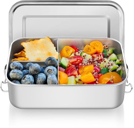 HaWare Brotdose mit Fächern, 1400ml Edelstahl Bento Box Lunchbox für Kinder & Erwachsene, Auslaufsicher Metall Brotzeitdose mit Abnehmbar Trennwand für Büro/Schule/Picknick, Spülmaschinenfest