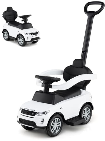 SOARS 3 in 1 Land Rover Rutschauto, Rutschfahrzeug mit Abnehmbarer Schiebstange, verstellbarem Schutzbügel, einklappbaren Fußstützen, Hupe, Stauraum, Spielzeugauto für Kinder ab 1 Jahr