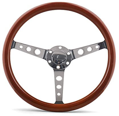 Lenkrad Auto,Sportlenkrad 15 Zoll 380mm lenkrad Klassische Sport Holz Korn Silber gebürstete sprach Chrom lenkrad Tiefe 55mm