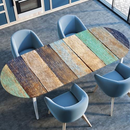 Morbuy Tovaglia Impermeabile Ovale Giardino Legno Stampa Tovaglie da Tavola Exterior con Bordo Elastico, Lavabile Antimacchia per Pranzo Decorazione Salotto (Legno kaki,91x152cm)