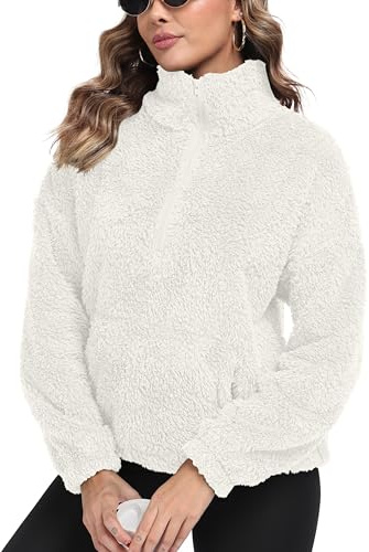 IWOLLENCE Damtröja vinter teddy jacka dam fleece gosig jacka, Vit, XXL